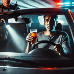 Homme soumis à un contrôle routier un verre d'alcool à la main.